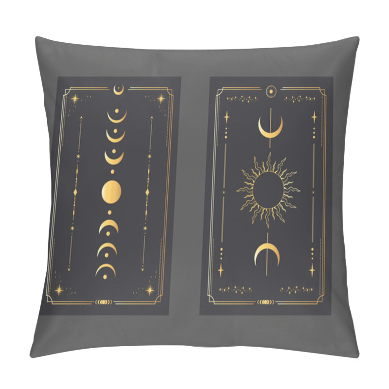 Personality  Golden Magical Tarot Cards Sun And Moon. Mystery, Astrology, Alchemy. Vector Illustration Pillow Covers