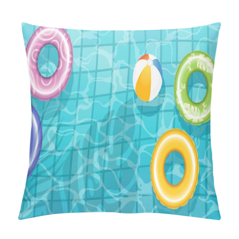 Personality  Swimming Pool With Clear Water Rubber Rings And Ball Ceramic Tiles On The Bottom Vector Illustration. Pillow Covers