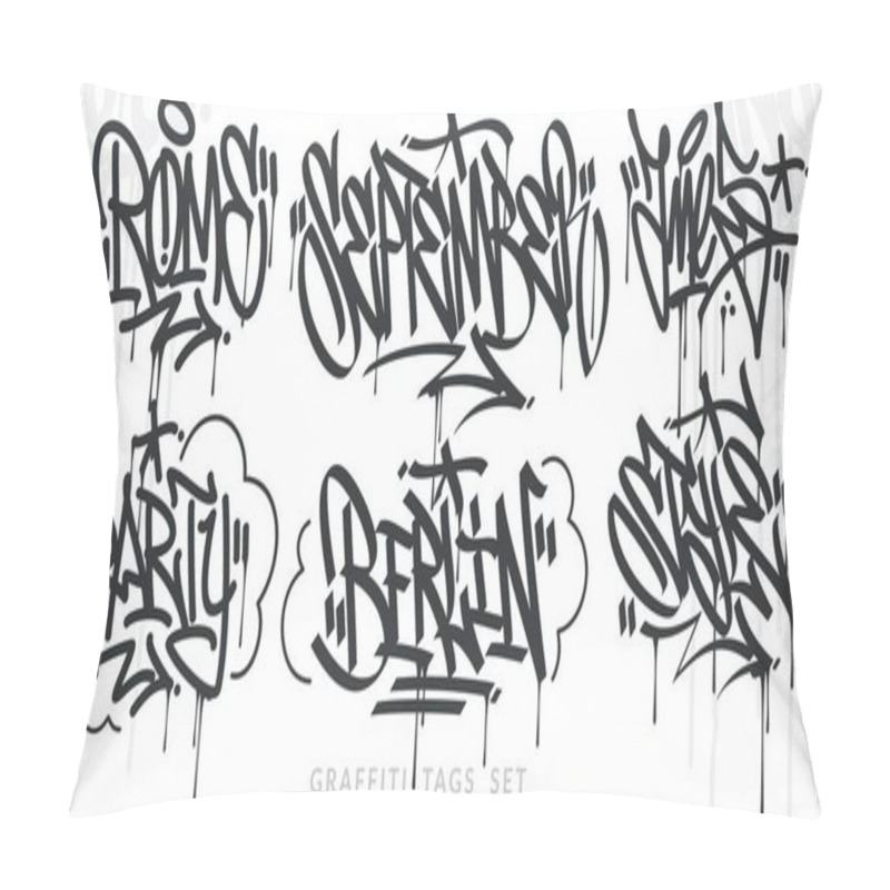 Personality  Flat Abstract Hip Hop Hand Written Urban Street Art Graffiti Style Words Vector Illustration Set Pillow Covers