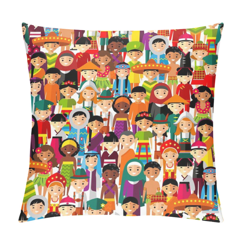 Personality  Seamless Background With Set Of Multicultural National Children. Pillow Covers