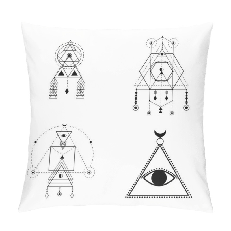 Personality  Sacred Geometry Forms, Shapes Of Lines, Logo, Sign, Symbol. Pillow Covers