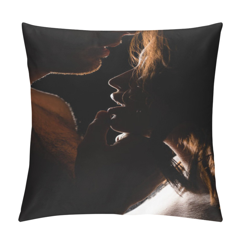 Personality  Lighting On Man Touching Lips Of Sexy Woman Isolated On Black Pillow Covers