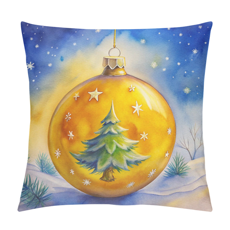 Personality  A Luminous Christmas Ornament Featuring A Green Pine Tree Surrounded By Delicate Stars And A Vibrant Golden Background, Perfect For Adding Festive Warmth To Holiday Decorations. Pillow Covers