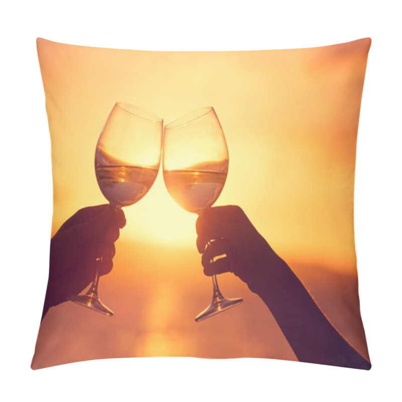 Personality  Man And Woman Clanging Wine Glasses With Champagne At Sunset Dra Pillow Covers