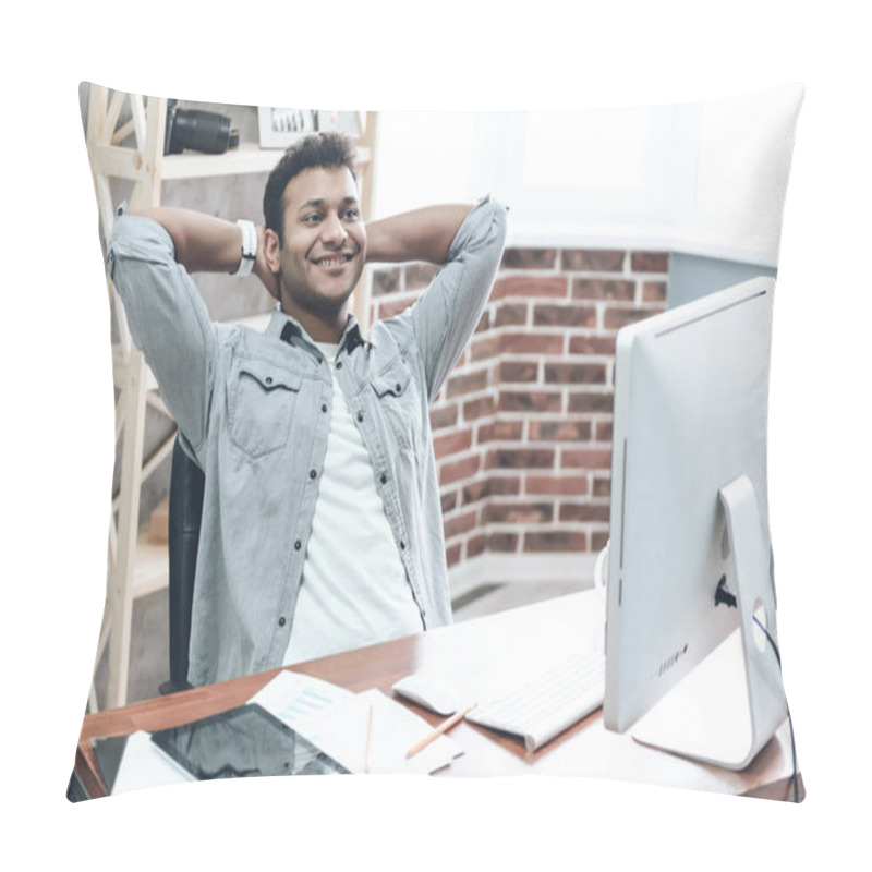 Personality  Indian Young Businessman Work On Computer On Table Pillow Covers