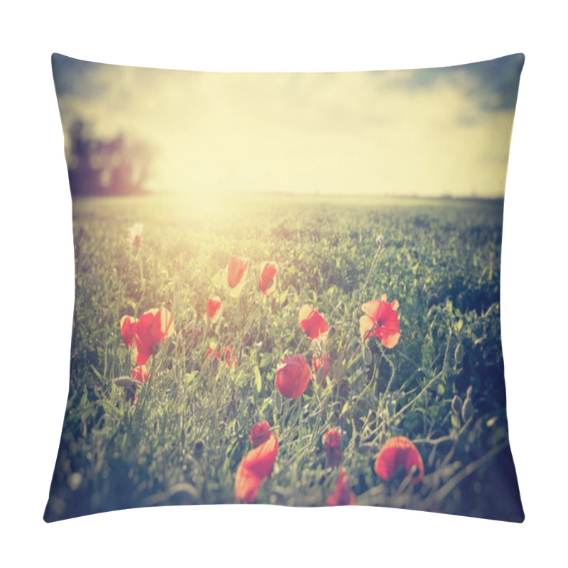 Personality  Sunset On Poppy Meadow Pillow Covers