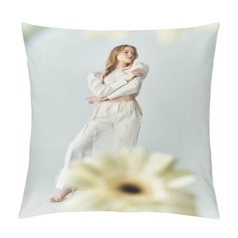 Personality  A Young Woman Showcases Her Beauty, Surrounded By Delicate Flowers. Pillow Covers