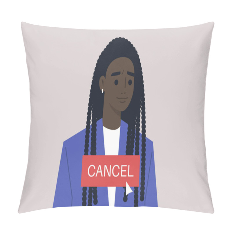 Personality  Cancel Culture Concept, A Young Female Black Character Being Cancelled By Online Users Pillow Covers