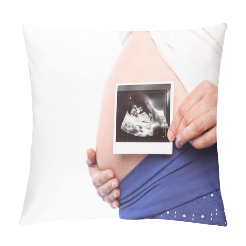 Personality  Pregnant Woman Showing Ultrasound Scans Pillow Covers