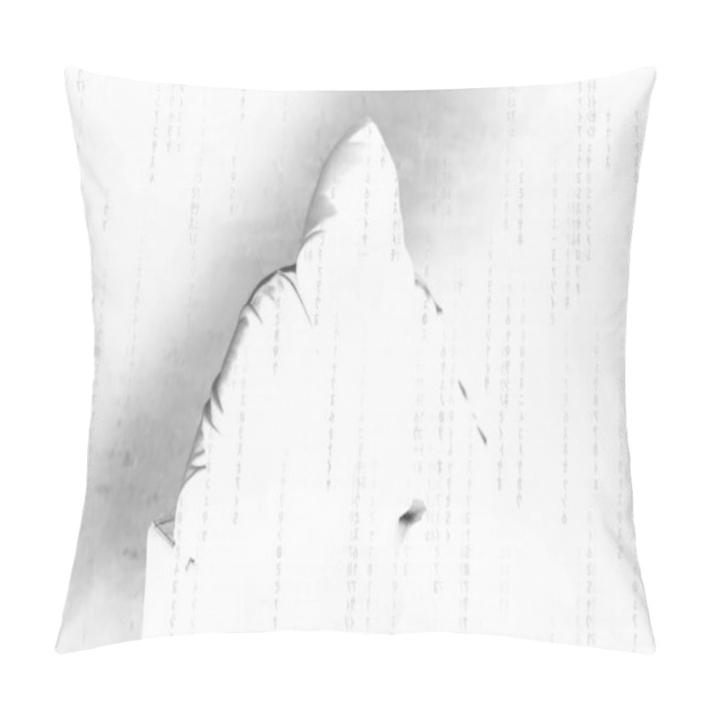 Personality  Man Sitting In A Hood With His Face Hidden, Anonymous Hacker Conceptual Background Pillow Covers