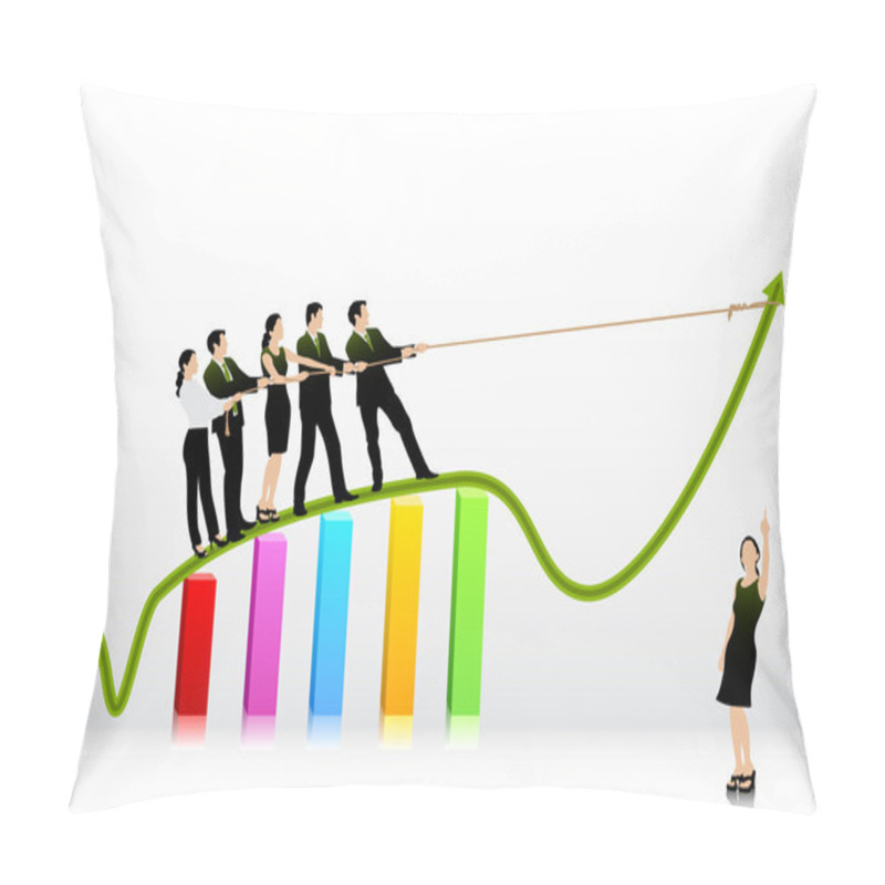 Personality  Business People Pulling Arrow On Bar Graph Pillow Covers