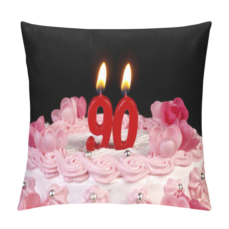 Personality  Birthday Cake With Red Candles Showing Nr. 90 Pillow Covers