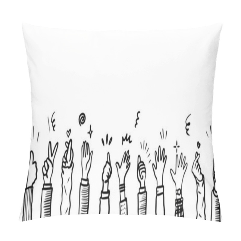 Personality  Hand Drawn Sketch Style Of Applause, Thumbs Up Gesture. Human Hands Clapping Ovation. On Doodle Style, Vector Illustration. Pillow Covers