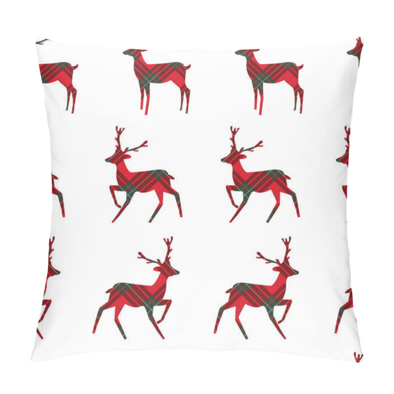 Personality  Christmas Seamless Pattern With Deer On Tartan Background. Vector Illustration. Pillow Covers