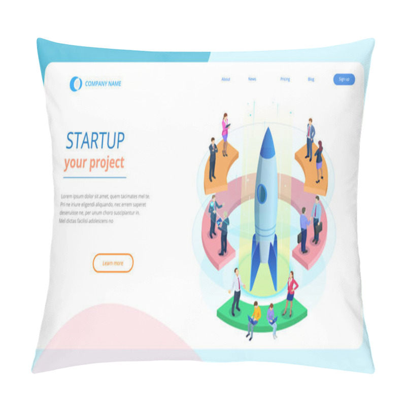 Personality  Isometric Businnes Start Up For Web Page, Banner, Presentation, Social Media Concept Landing Page Design. Income And Success. Vector Business Infographics Illustration Pillow Covers