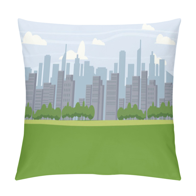 Personality  Cityscape, Metropolis, Panorama, Horizon, Skyscrapers, Houses Vector, Illustration, Isolated, Cartoon Style Pillow Covers