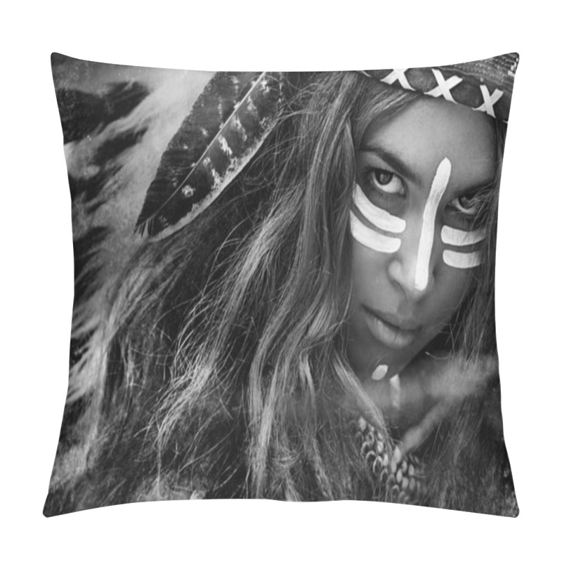 Personality  Beautiful Woman In Primitive Indian Hunter Concept Pillow Covers