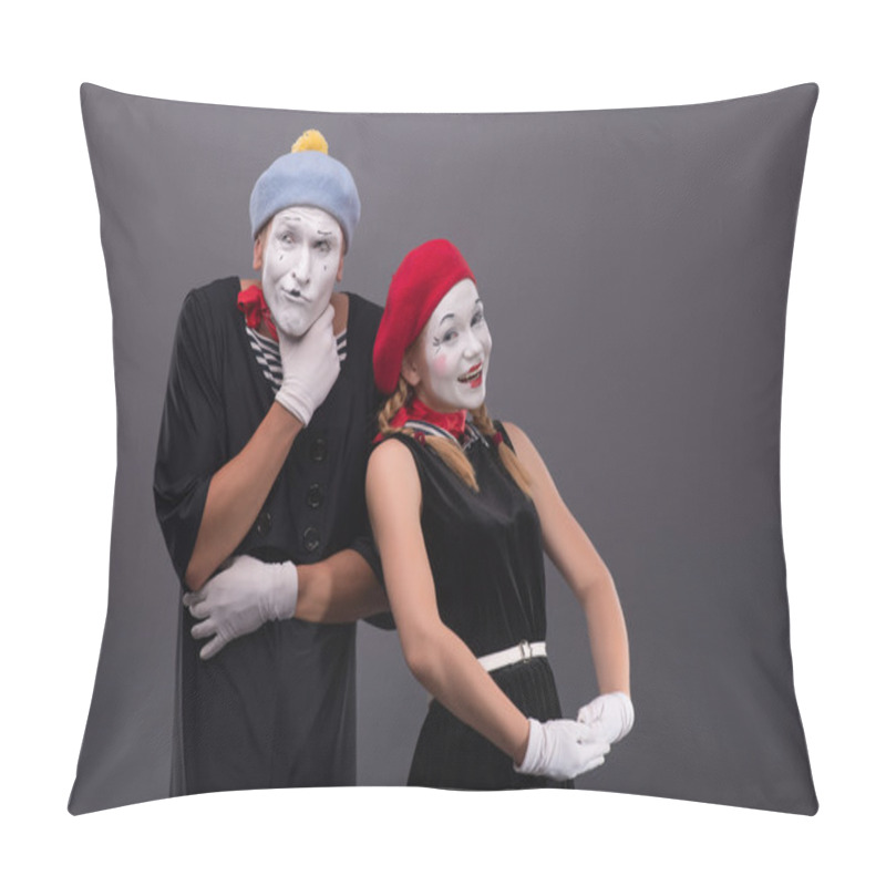 Personality  Portrait Of Funny Mime Couple With White Faces And Emotions Isol Pillow Covers