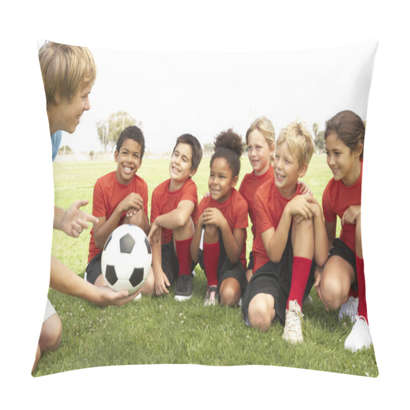 Personality  Young Boys And Girls In Football Team With Coach Pillow Covers