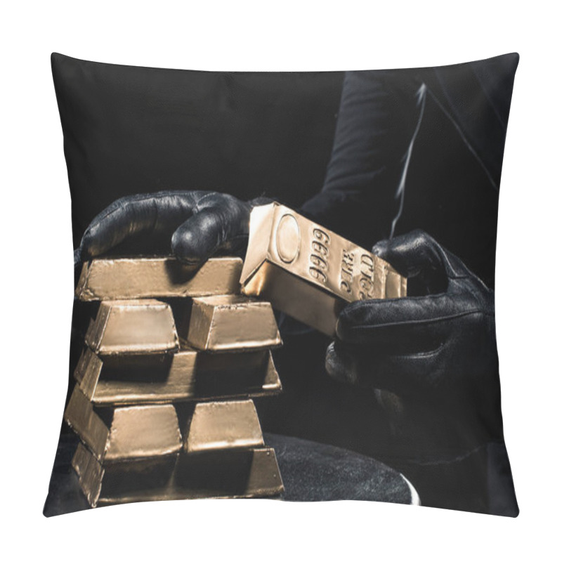 Personality  Close-up View Of Golden Bars In Hands Of Thief Pillow Covers