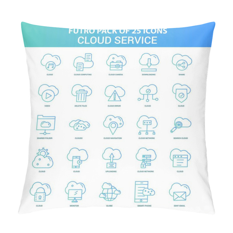 Personality  25 Green And Blue Futuro Cloud Service Icon Pack Pillow Covers