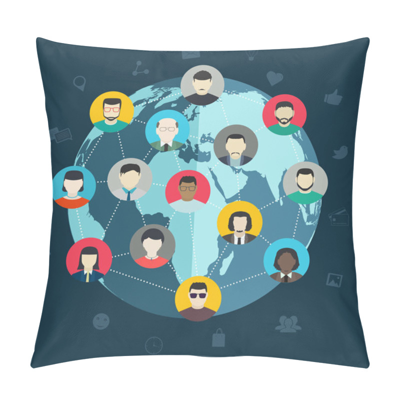 Personality  Concept Of Social Networking, Wireless Connect People Around The Pillow Covers