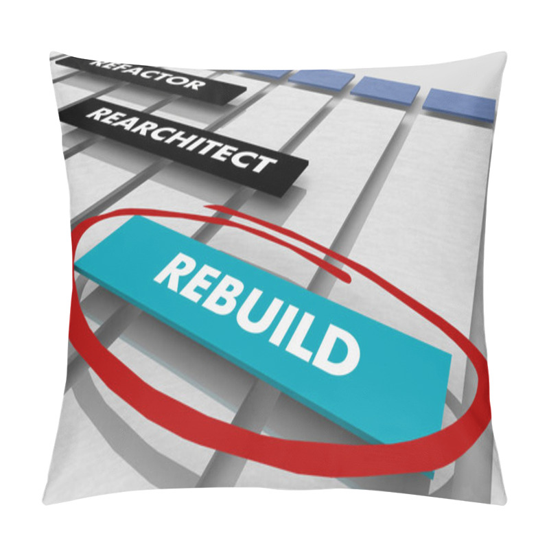 Personality  Refactor Rearchitect Rebuild Project Tracking Chart 3d Illustration Pillow Covers