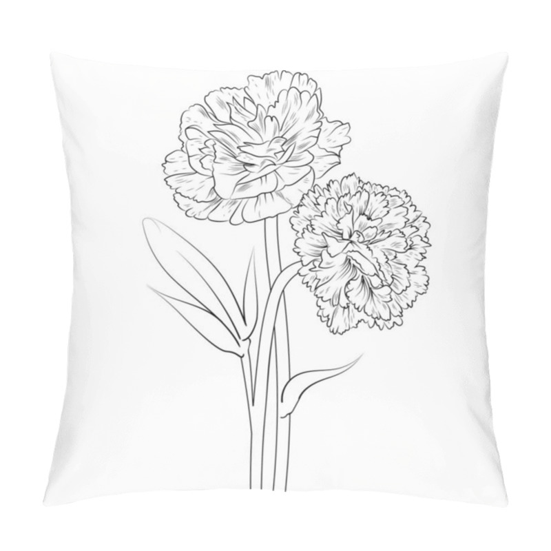 Personality  Carnation Flower Botanical Illustration Beautiful Botanical Flower. Hand Draw Gillyflower, Pillow Covers