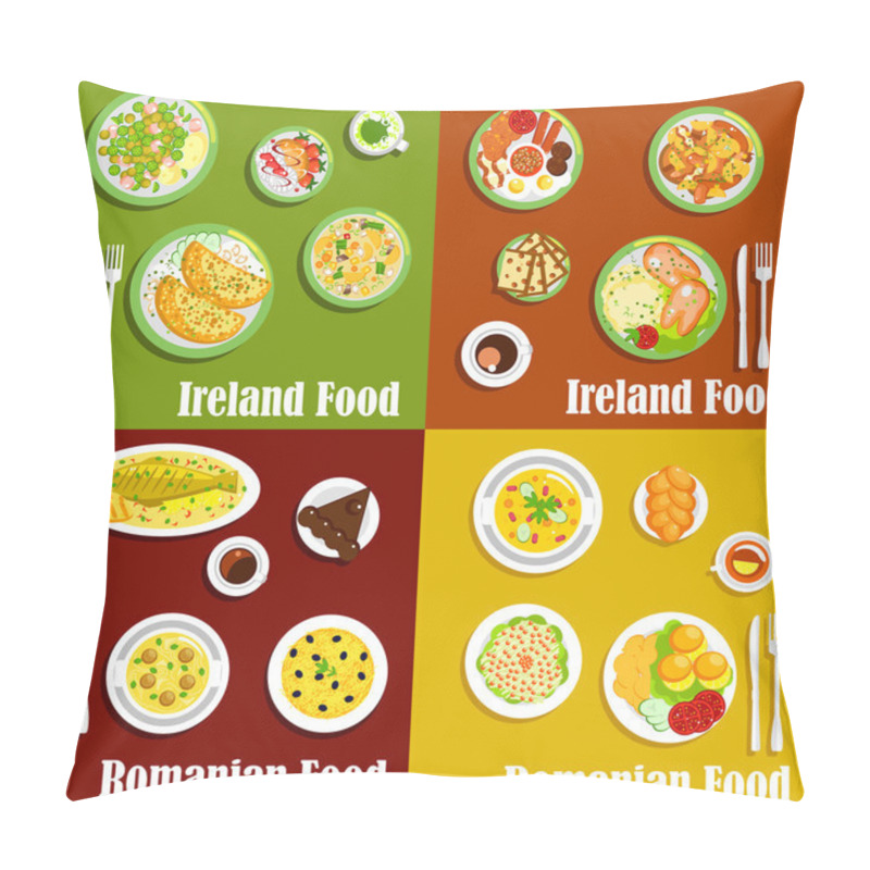 Personality  National Dishes Of Irish And Romanian Cuisines Pillow Covers