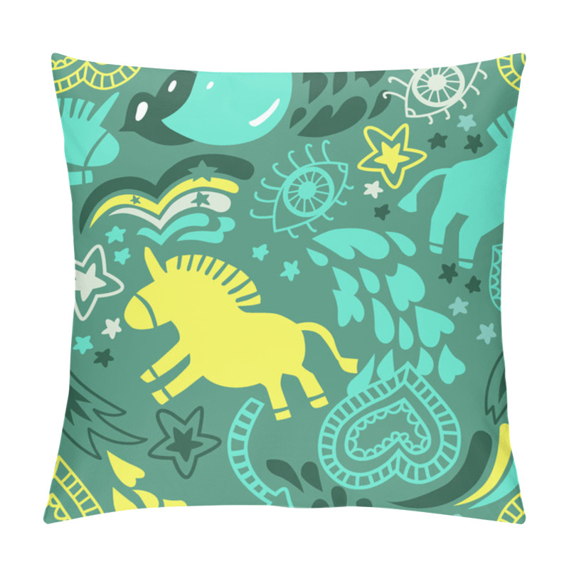 Personality  Seamless Green Unicorns Pattern Pillow Covers