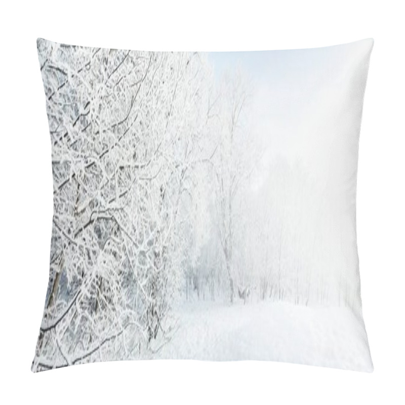 Personality  Picturesque Panoramic View Of The Snow-covered Forest (old City Park) On A Clear Day. Trees In Hoarfrost Close-up. Winter Wonderland. Seasons, Climate Change, Pure Nature, Ecology, Environment Pillow Covers