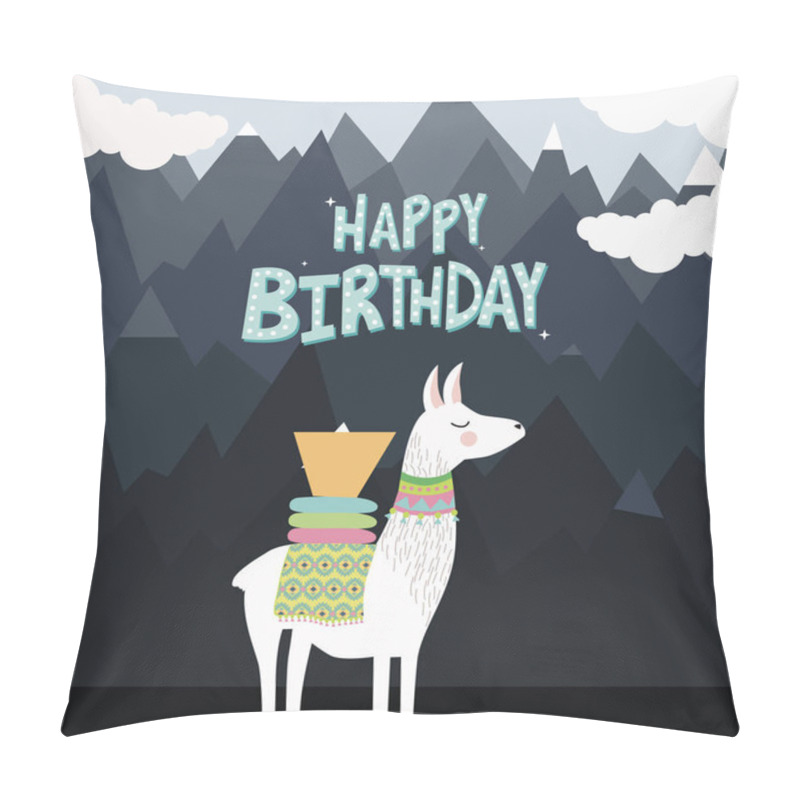 Personality  Happy Birthday Card With Cute Lama Pillow Covers