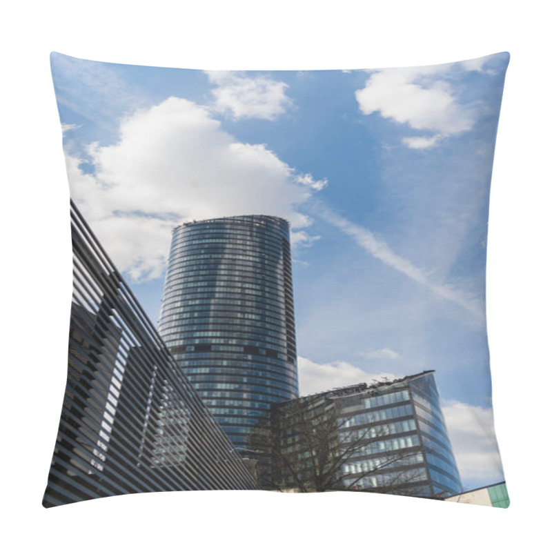 Personality  WROCLAW, POLAND - APRIL 18, 2022: Low Angle View Of Sky Tower On Urban Street  Pillow Covers