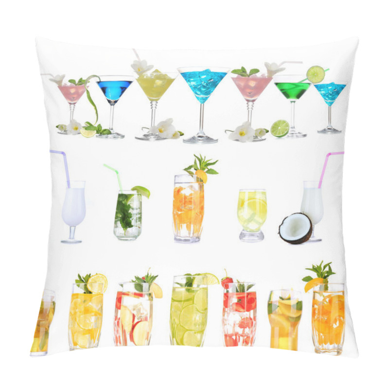 Personality  Many Different Alcoholic Cocktails Isolated On White Pillow Covers