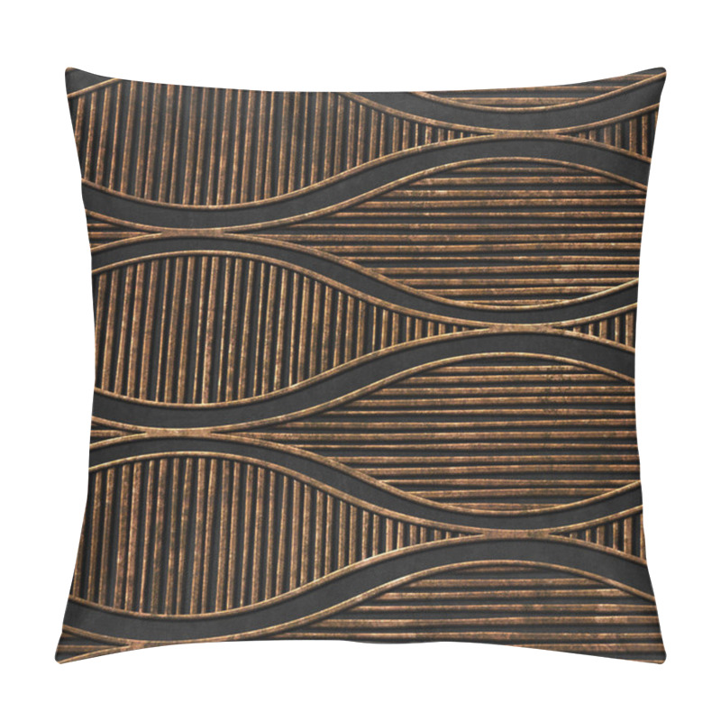 Personality  Bronze Seamless Texture With Waves And Stripes Pattern, 3D Illustration, 3d Panel Pillow Covers