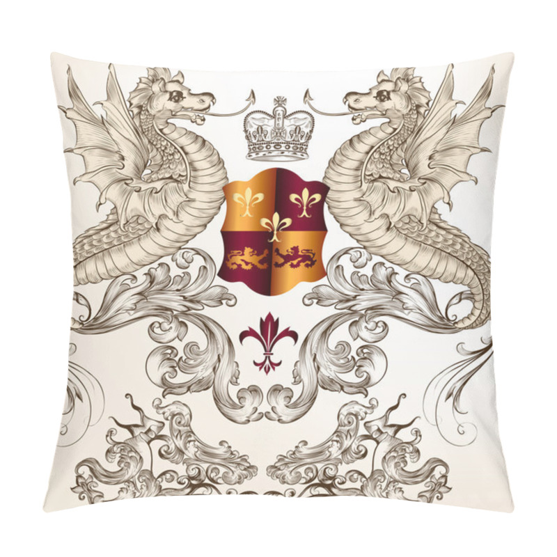 Personality  Heraldic Design With Dragons, Fleur De Lis And Shield Pillow Covers