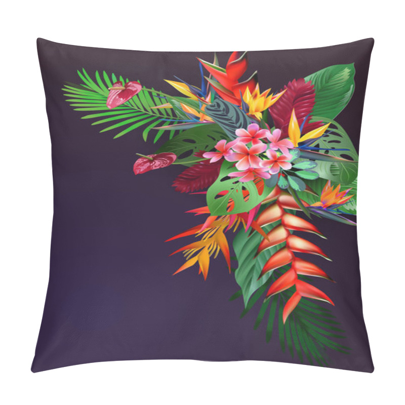 Personality  Composition Of Tropical  Flowers, Leaves, Vines:  Strelitzia, Plumeria, South America, Central Africa, Southeast Asia And Australia. Monsoon Forests, Mangroves Pillow Covers