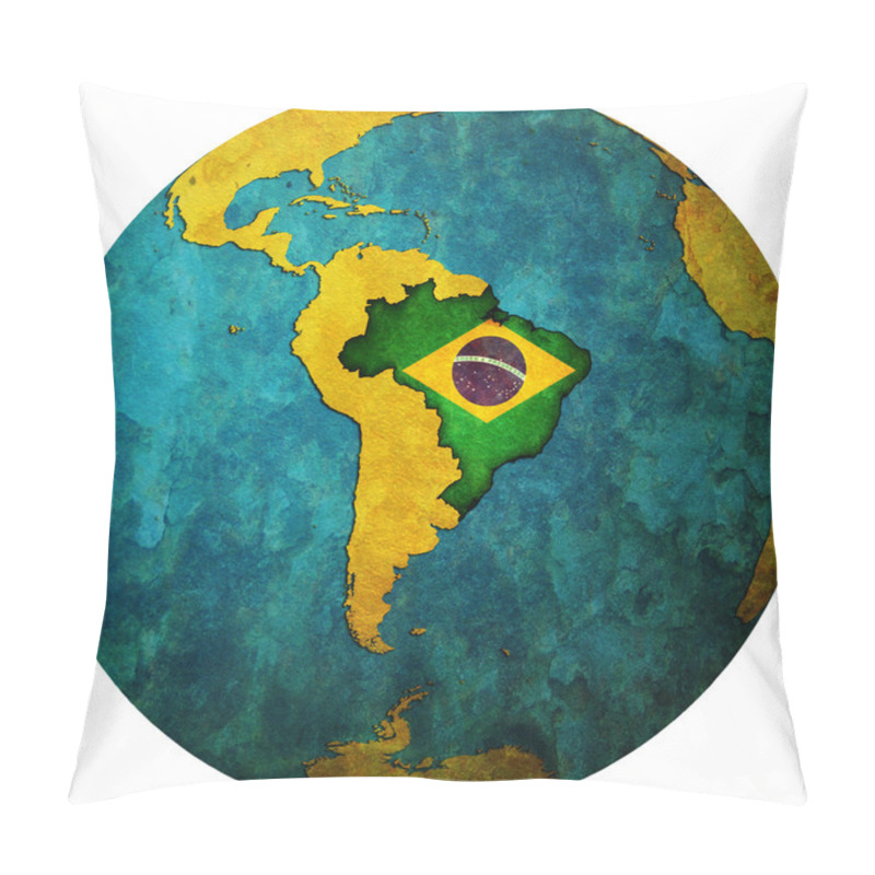 Personality  Brazil Flag On Globe Map Pillow Covers