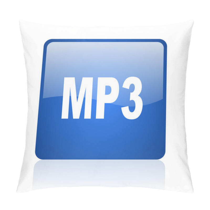 Personality  Mp3 Blue Square Glossy Web Icon On White Background Pillow Covers