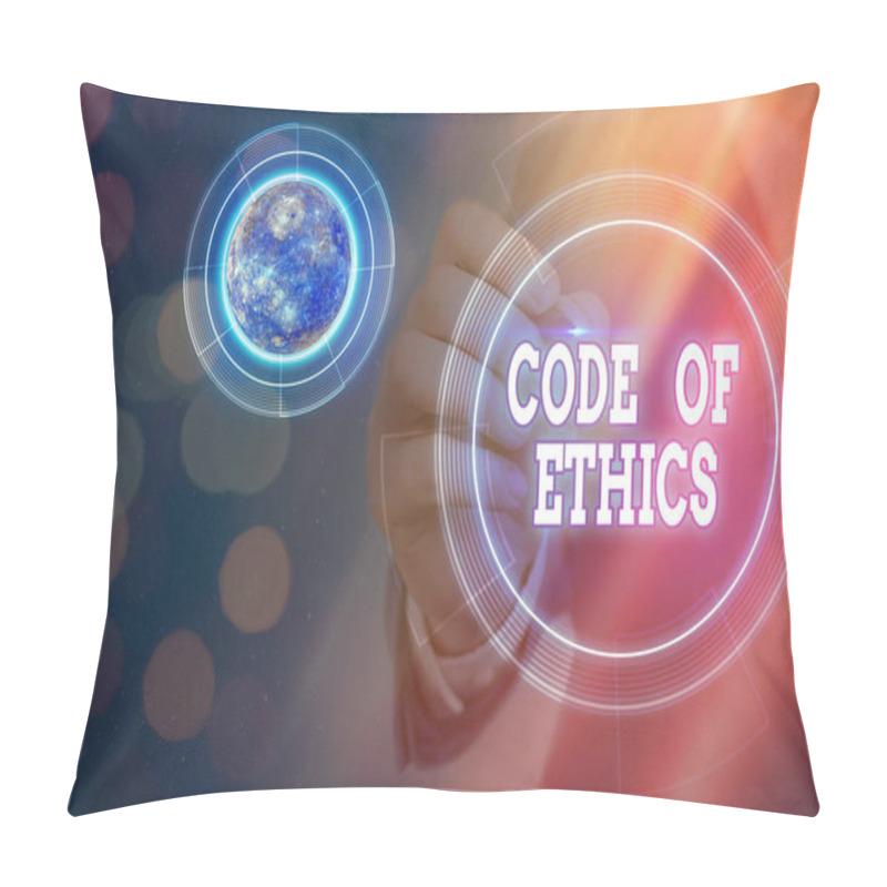 Personality  Conceptual Hand Writing Showing Code Of Ethics. Business Photo Text Basic Guide For Professional Conduct And Imposes Duties Elements Of This Image Furnished By NASA. Pillow Covers