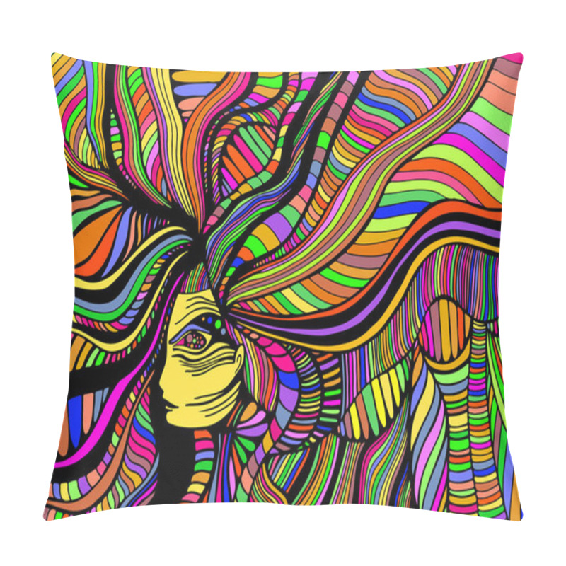 Personality  Psychedelic Fantasy  Beautiful Girl. Vector Hand Drawn Illustration With Fantastic Surreal Woman. Creative Doodle Style. Pillow Covers