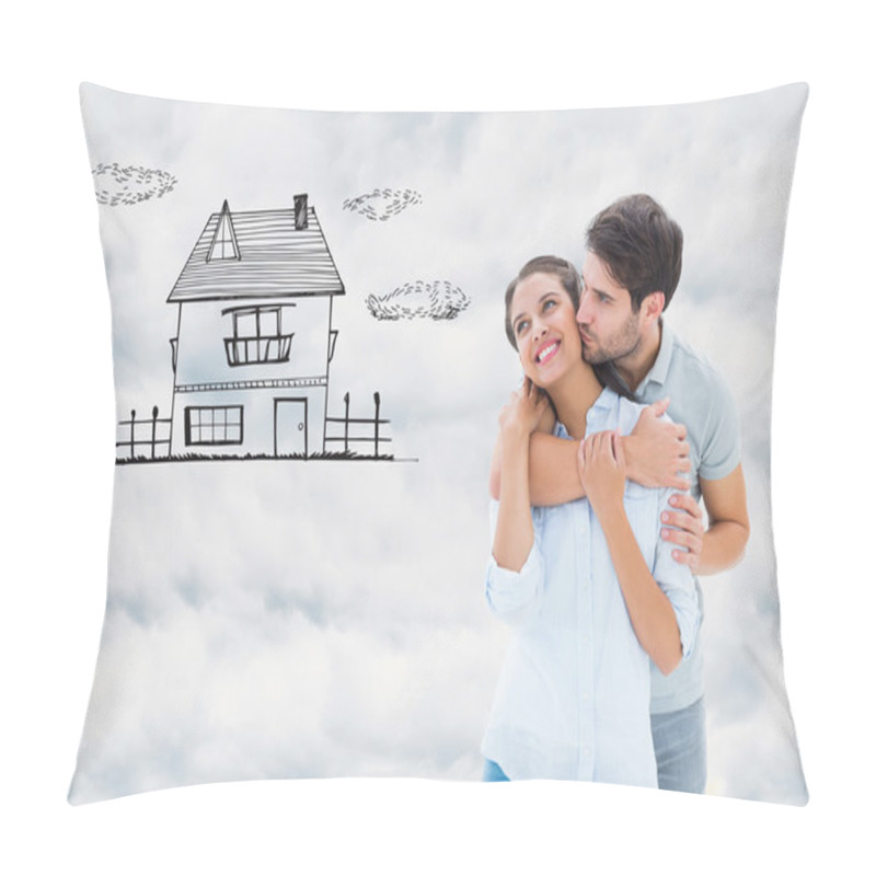 Personality  Composite Image Of Cute Couple Hugging And Smiling  Pillow Covers