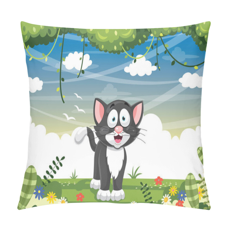 Personality  Vector Illustration Of Cartoon Cat Pillow Covers