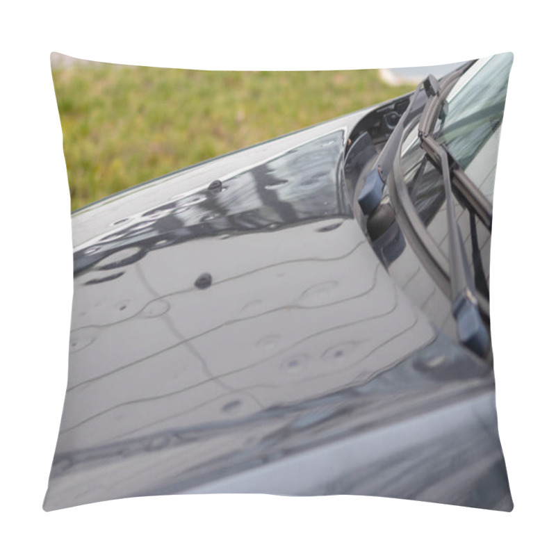 Personality  Car Engine Hood With Many Hail Damage Dents Show The Forces Of Nature And The Importance Of Car Insurance And A Replacement Value Insurance Against Hail Storm And Storm Hazards Or Extreme Weather Pillow Covers