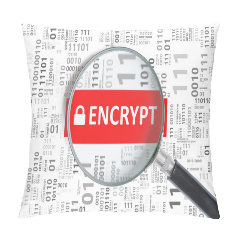 Personality  Computer Security And Encryption Concept. Encrypt Word Inside Magnifying Glass. Pillow Covers