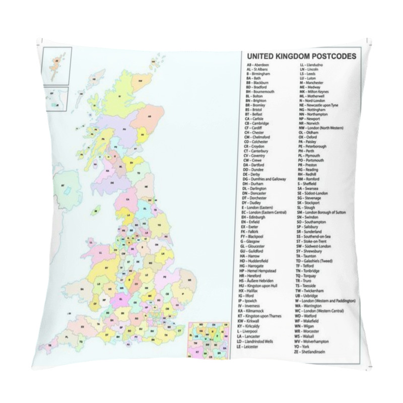 Personality  United Kingdom Postcodes Or Postal Codes Vector Map Pillow Covers