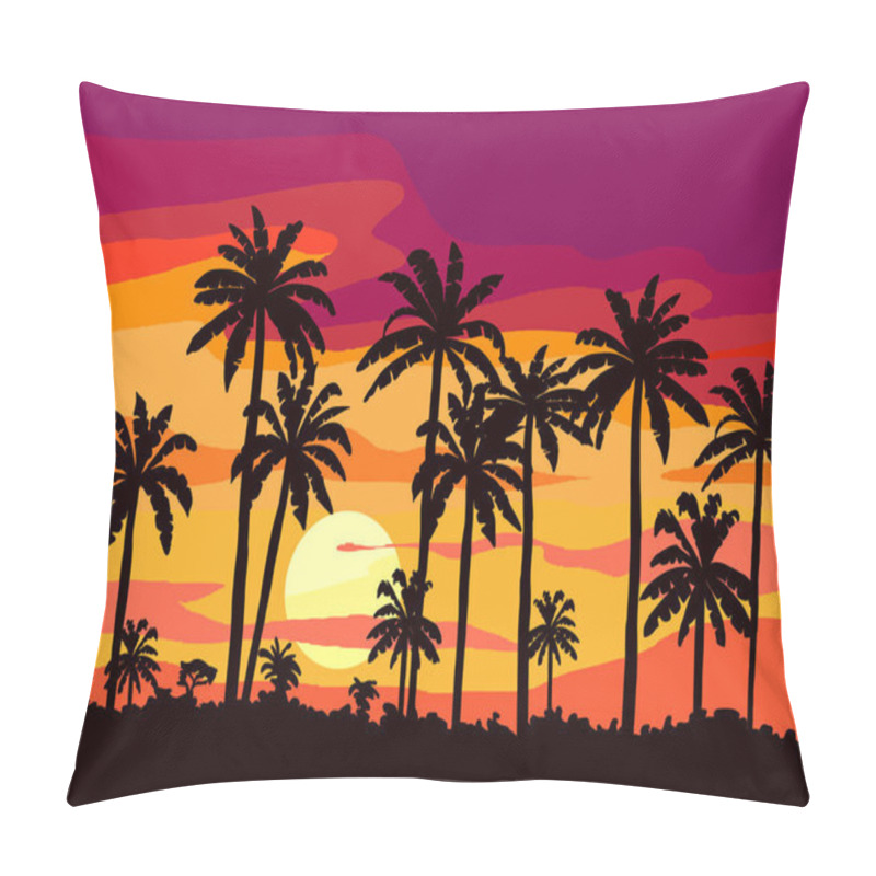 Personality  Silhouettes Of Palm Trees. Sunset On A Tropical Island Pillow Covers