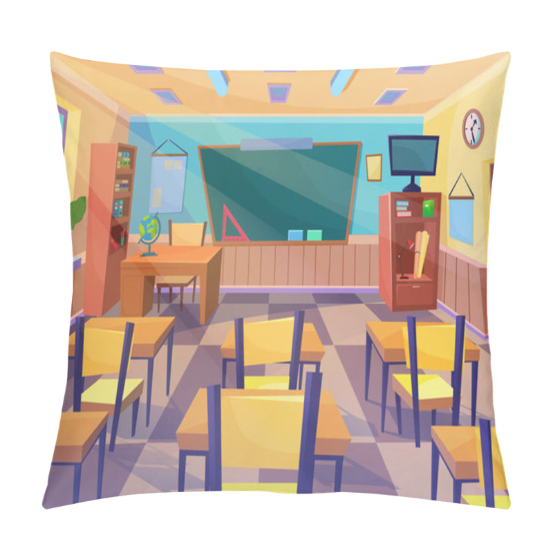 Personality  Empty Vector Flat Cartoon School Class Room Interior With Board Desk. Pillow Covers