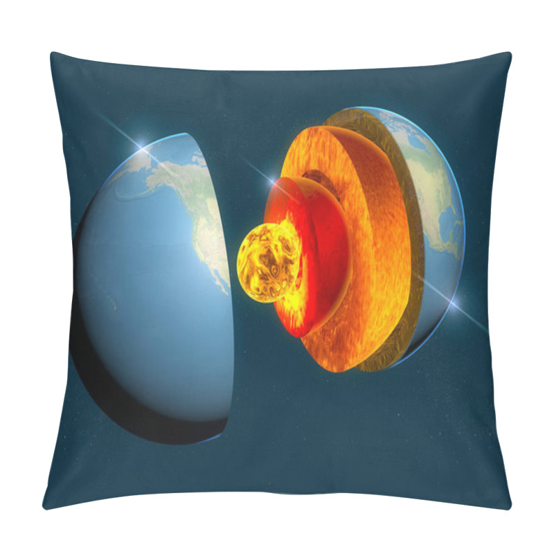 Personality  Earth Structure, Division Into Layers, The Earth's Crust And Core. 3d Rendering Pillow Covers