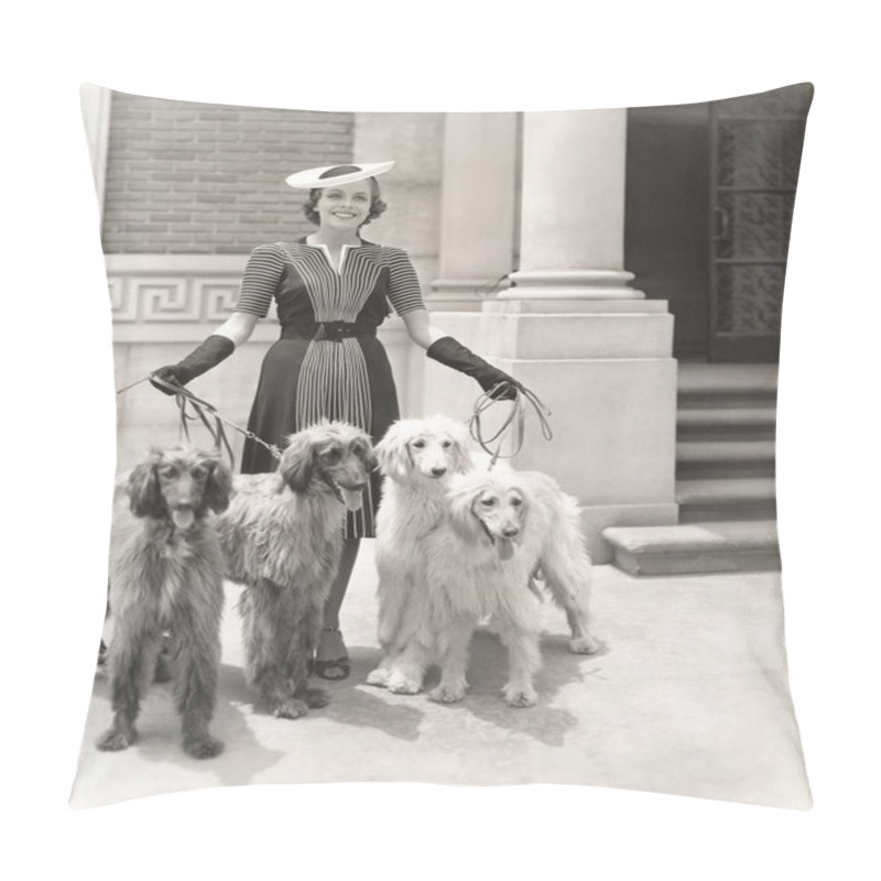 Personality  Woman With Dogs Standing Outside Pillow Covers